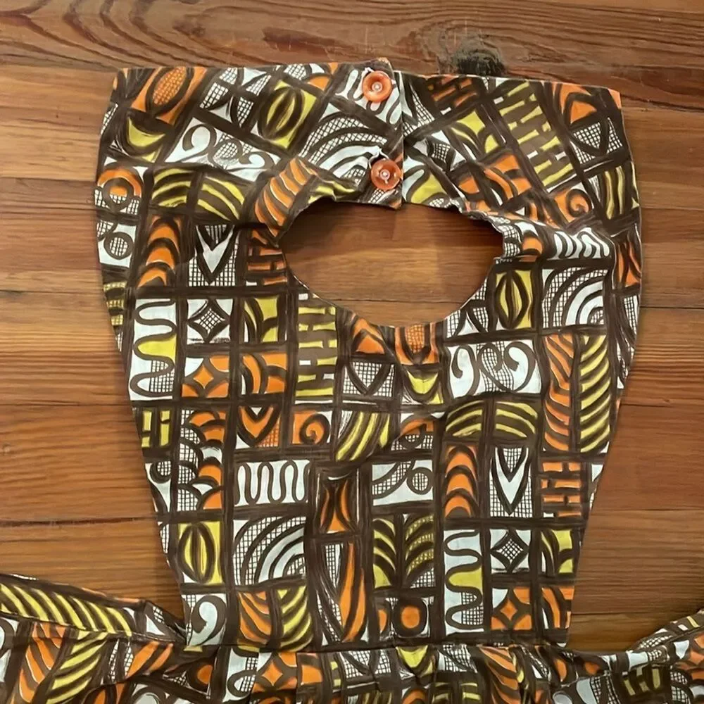 Vintage 1970s Brown Kitchen Bib Apron One Size Pocket Handmade
